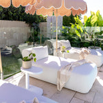 Luxe Finn Stripe pool towel in beige by Pandanus & Palm