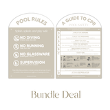 Pool CPR Safety Sign + Pool Rules Bundle | Arch | Beige