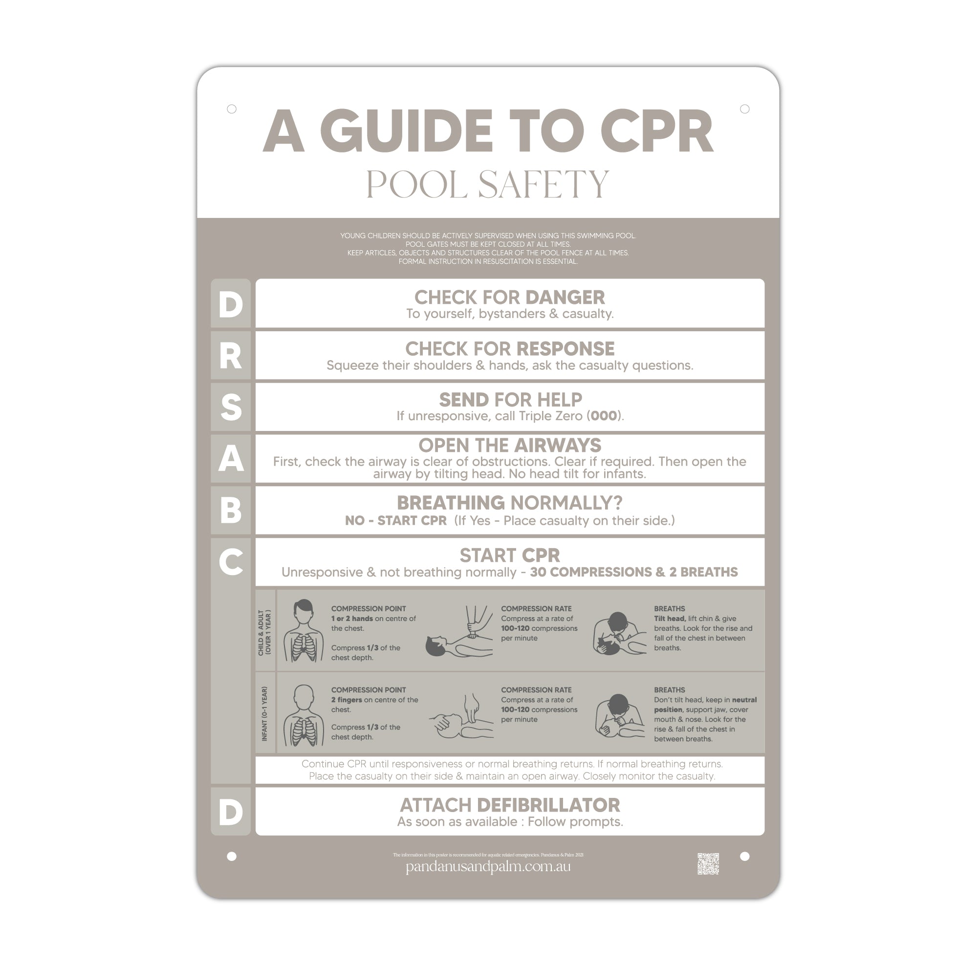 Designer Pool CPR Safety Sign | Fawn | Pandanus and Palm Pty Ltd