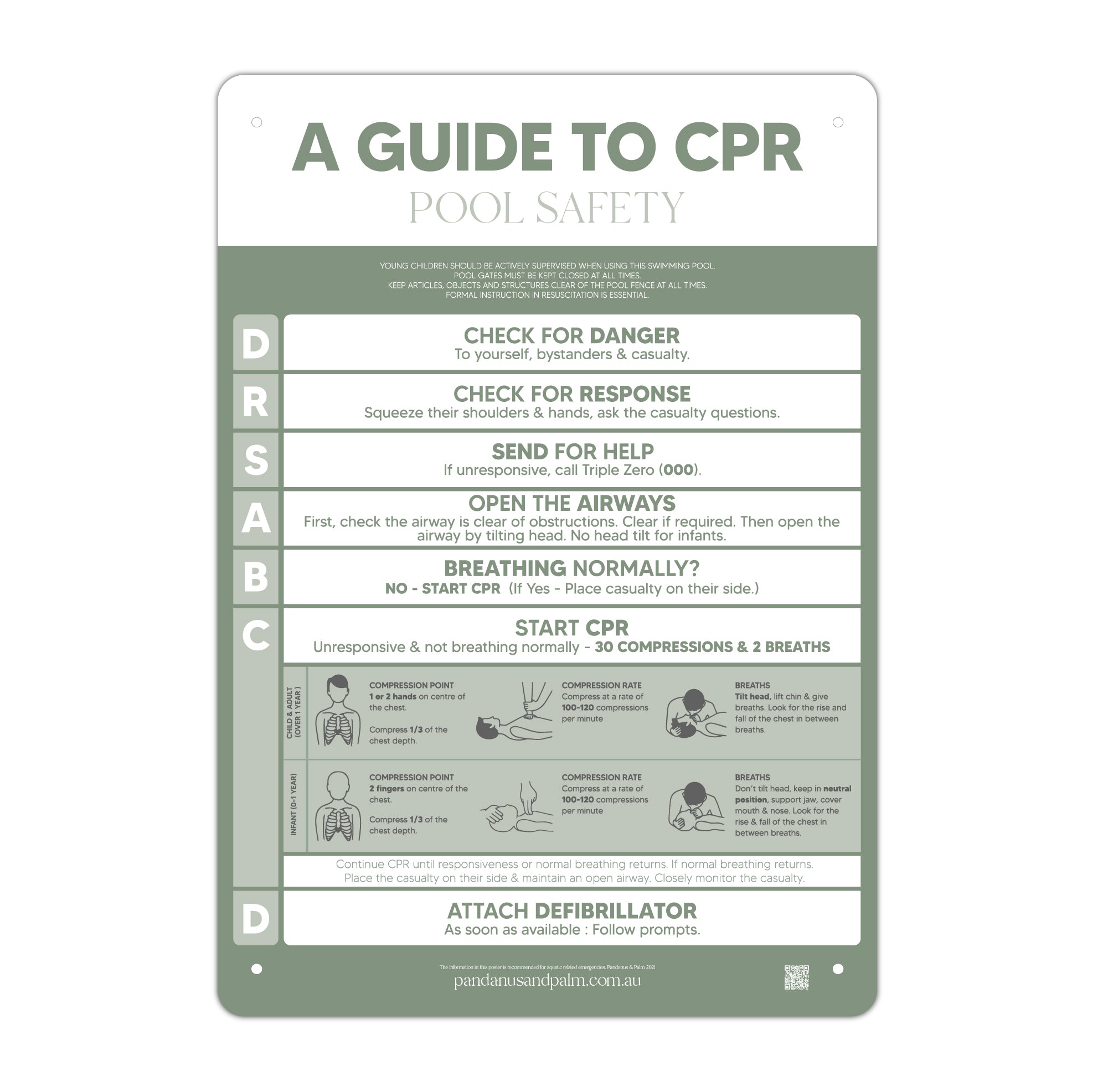 Stylish Pool CPR sign | Australian CPR pool sign | Pool safety sign | Pretty pool safety sign | Green CPR sign 