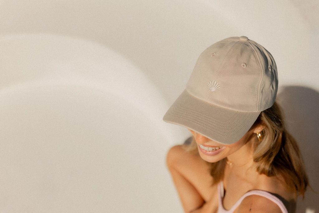 Pandanus & Palm Shell Cap in sand cotton twill