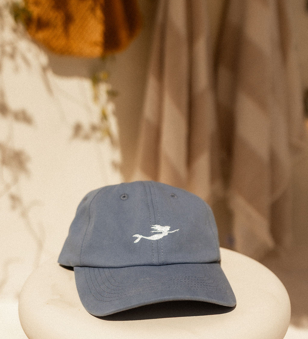 Pandanus & Palm Mermaid Cap in blue cotton twill