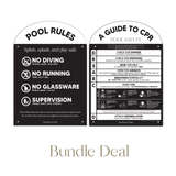 Pool CPR Safety Sign + Pool Rules Bundle | Arch | Black