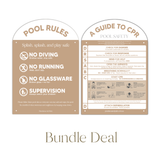Pool CPR Safety Sign + Pool Rules Bundle | Arch | Clay