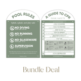 Pool CPR Safety Sign + Pool Rules Bundle | Arch | Green
