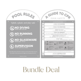 Pool CPR Safety Sign + Pool Rules Bundle | Arch | Grey