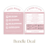 Pool CPR Safety Sign + Pool Rules Bundle | Arch | Pink