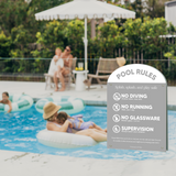 Pool CPR Safety Sign + Pool Rules Bundle | Arch | Grey