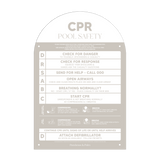 Designer Pool CPR Safety Sign | Arch | Dark Beige