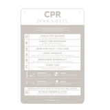 Designer Pool CPR Safety Sign | Dark Beige